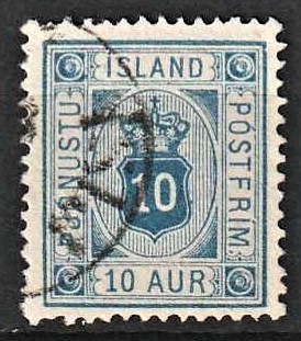 FRIMÆRKER ISLAND | 1876-95 - AFA 5 - Tjeneste - 10 aur blå tk. 14 - Stemplet